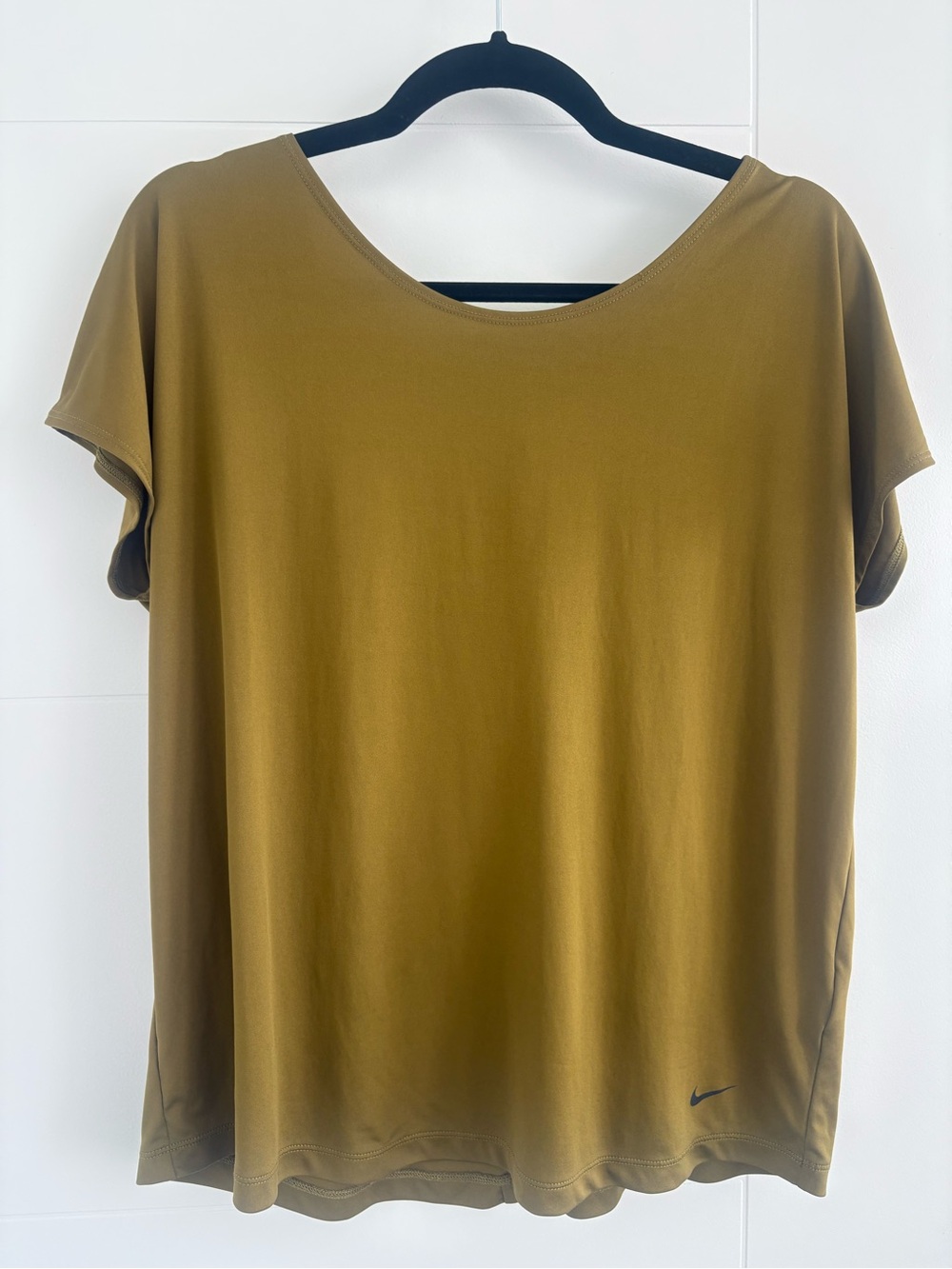 Nike Olive Green Women's Open-Back Performance Tee with Neon Yellow Straps - Picture 3 of 6